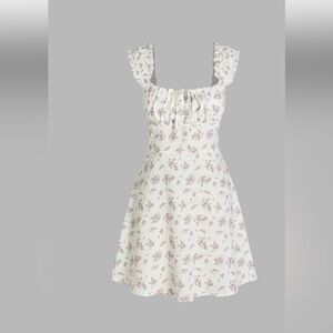 Cider Women’s White & Lavender Ditsy Floral Square Neck SunDress size xs